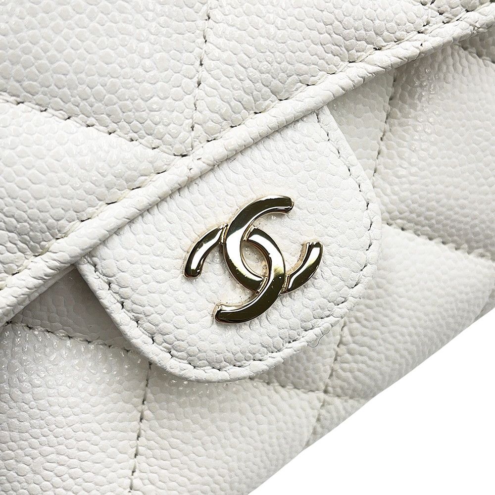 Chanel Chain Wallet Quilted CC Logo Mini Caviar Leather White Shoulder — view 7