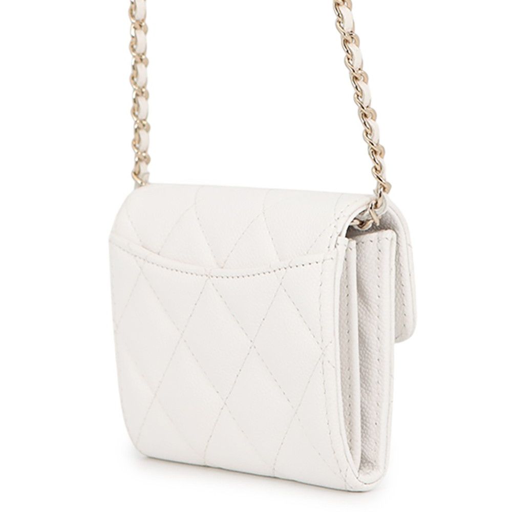 Chanel Chain Wallet Quilted CC Logo Mini Caviar Leather White Shoulder — view 2