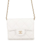 Chanel Chain Wallet Quilted CC Logo Mini Caviar Leather White Shoulder