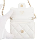 Chanel Chain Wallet Quilted CC Logo Mini Caviar Leather White Shoulder — view 5