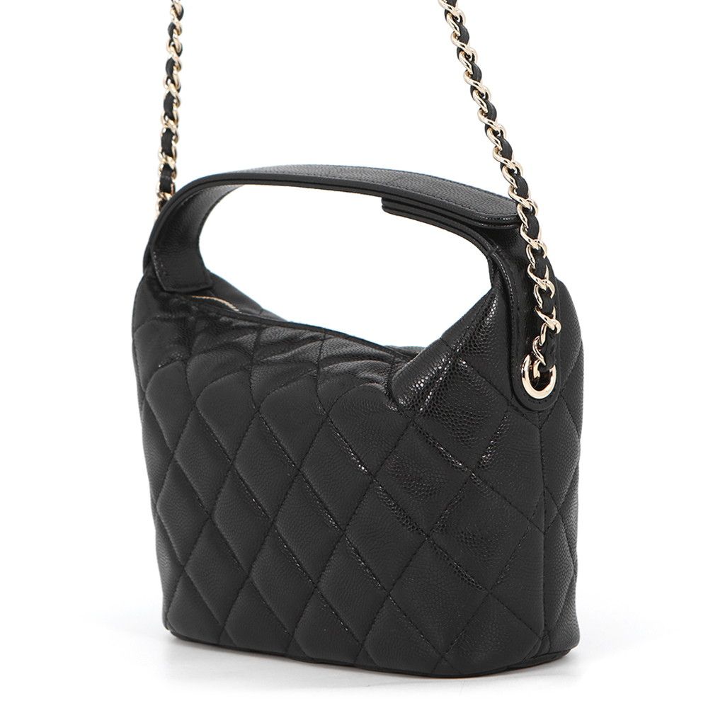 Chanel CC Logo Quilted Caviar Leather 2-Way Chain Shoulder Bag Black — view 2