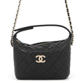 Chanel CC Logo Quilted Caviar Leather 2-Way Chain Shoulder Bag Black
