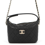 Chanel CC Logo Quilted Caviar Leather 2-Way Chain Shoulder Bag Black