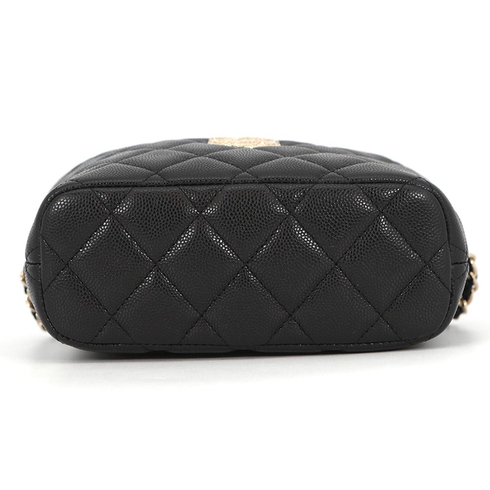 Chanel CC Logo Quilted Caviar Leather 2-Way Chain Shoulder Bag Black — view 3