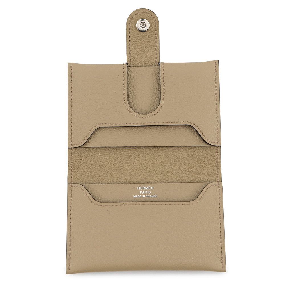 Hermes Card Case Beige Silver Color Business Holder — view 4