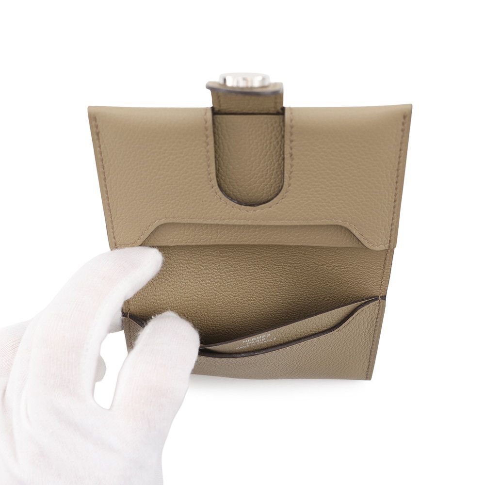 Hermes Card Case Beige Silver Color Business Holder — view 5