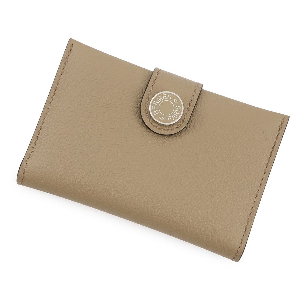 Hermes Card Case Beige Silver Color Business Holder