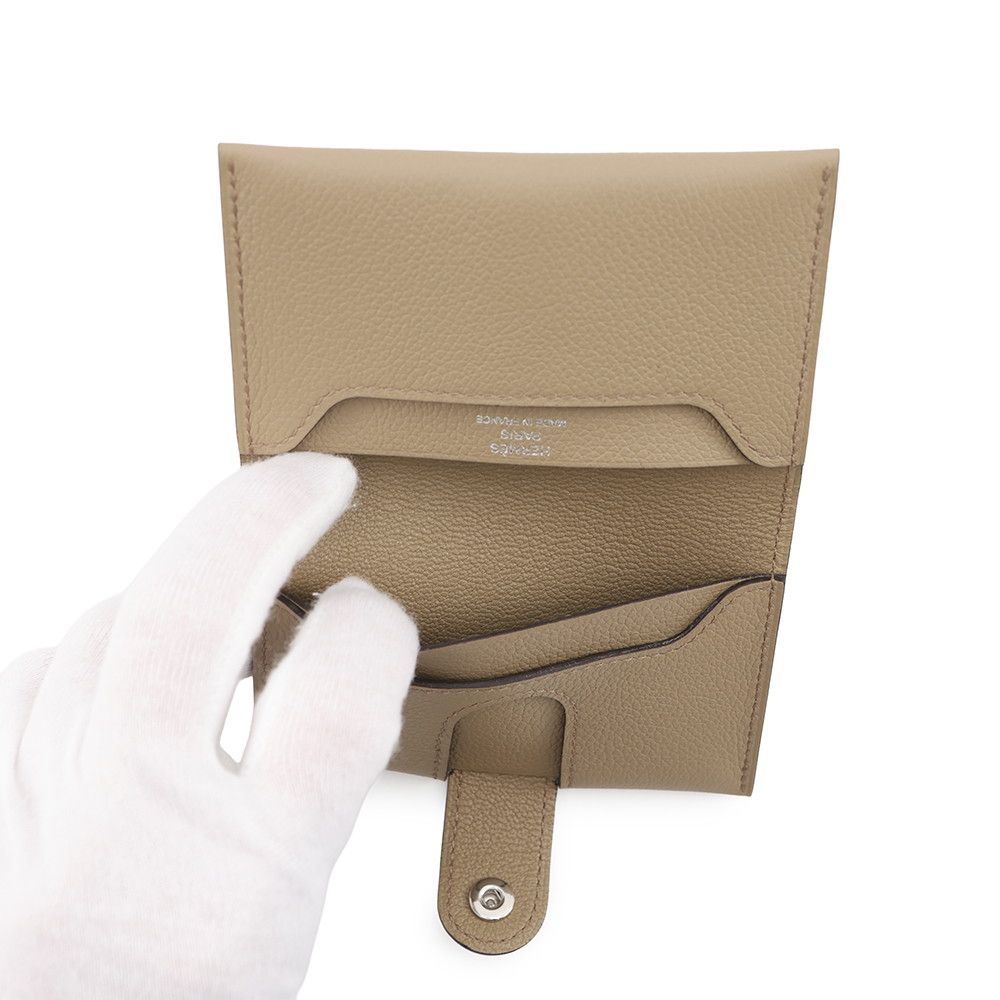 Hermes Card Case Beige Silver Color Business Holder — view 6