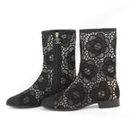 Chanel Short Boots CC Logo Embroidery Grosgrain 37 1 2C Shoes Black — view 2