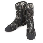 Chanel Short Boots CC Logo Embroidery Grosgrain 37 1 2C Shoes Black