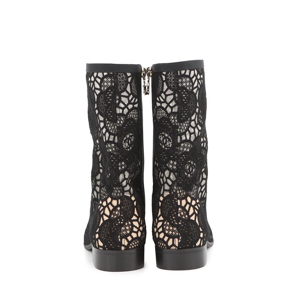Chanel Short Boots CC Logo Embroidery Grosgrain 37 1 2C Shoes Black — view 3