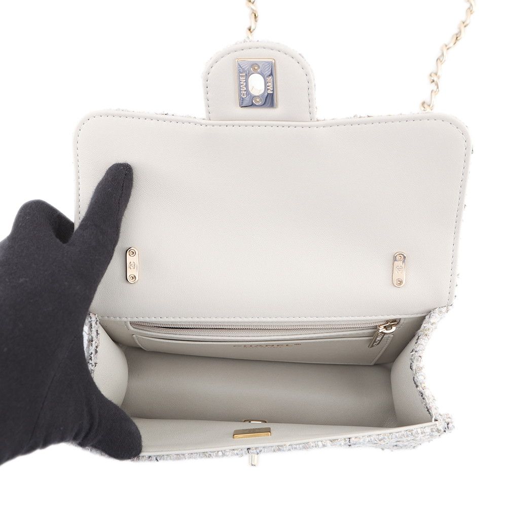 Chanel Chain Shoulder Bag CC Logo Quilted Single Flap Tweed — view 6