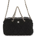 Chanel Handbag Quilted CC Logo Mini Boston Shearling 2-Way Black
