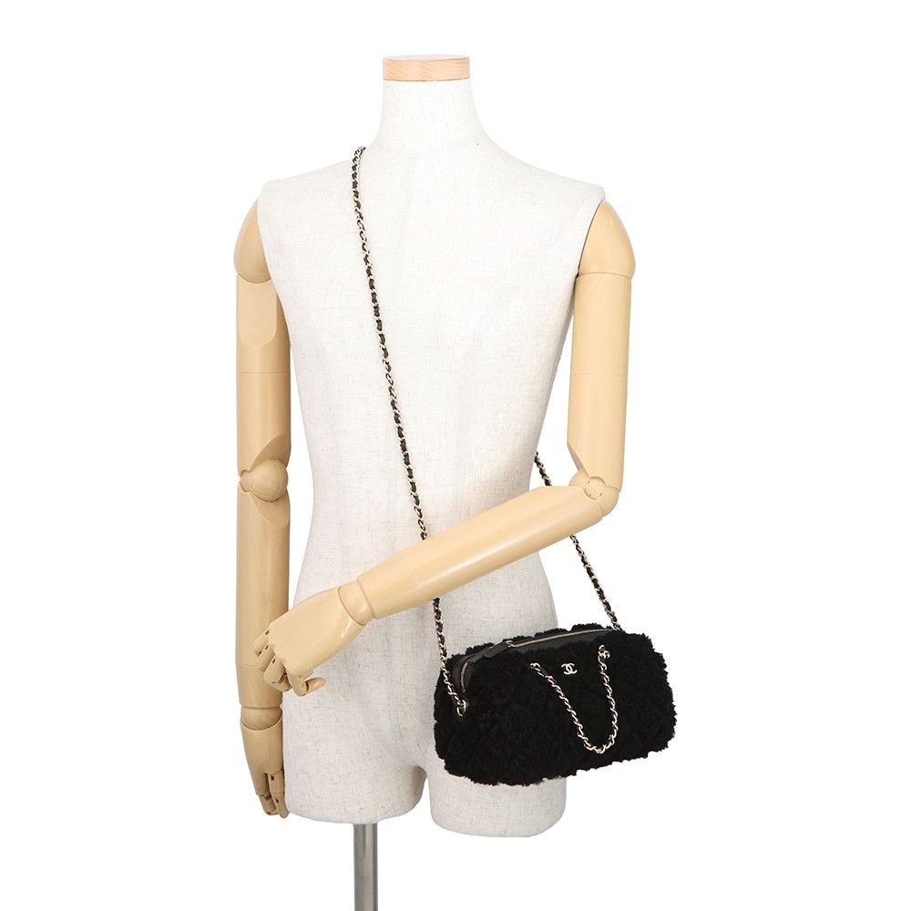 Chanel Handbag Quilted CC Logo Mini Boston Shearling 2-Way Black — view 5