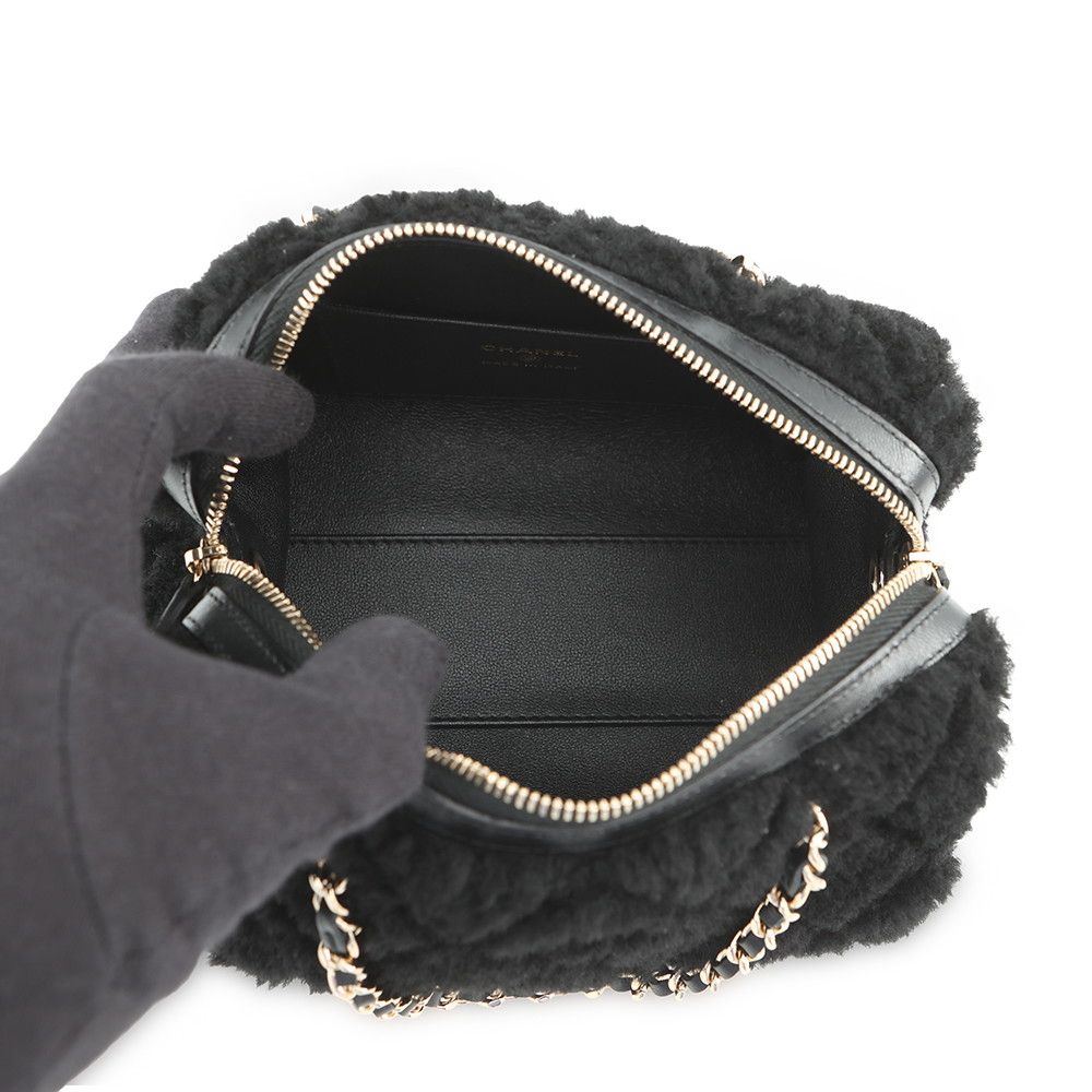 Chanel Handbag Quilted CC Logo Mini Boston Shearling 2-Way Black — view 6