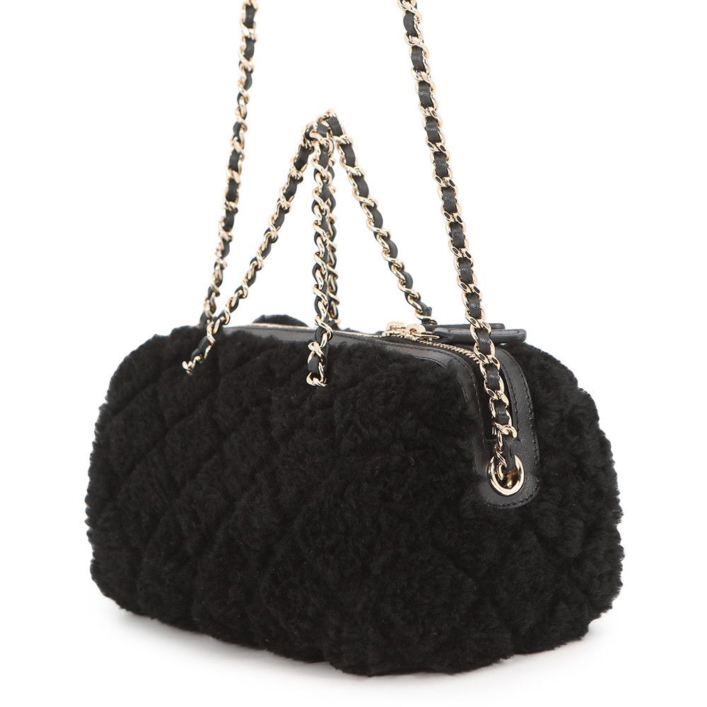 Chanel Handbag Quilted CC Logo Mini Boston Shearling 2-Way Black — view 2