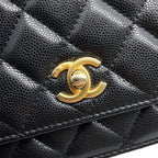 Chanel Chain Wallet Quilted CC Logo Coin Motif Caviar Leather Black Shoulder — view 7