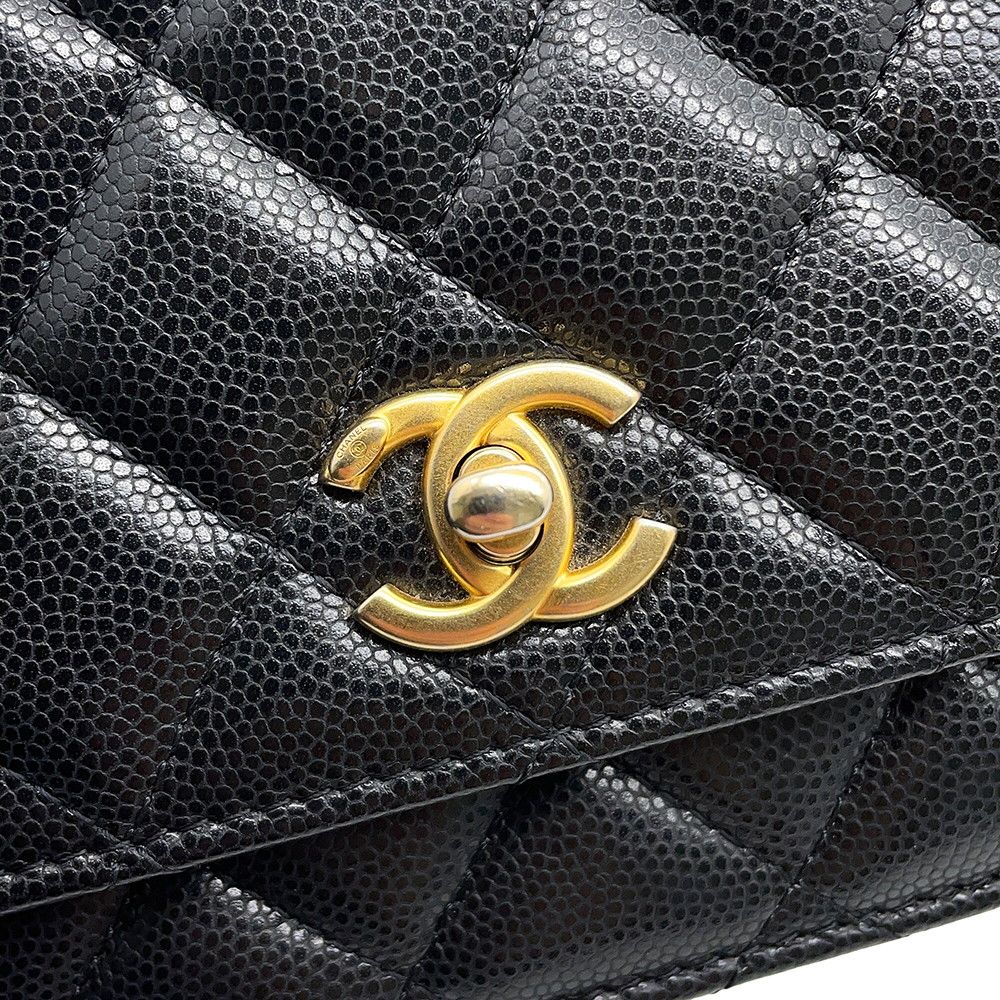 Chanel Chain Wallet Quilted CC Logo Coin Motif Caviar Leather Black Shoulder — view 7