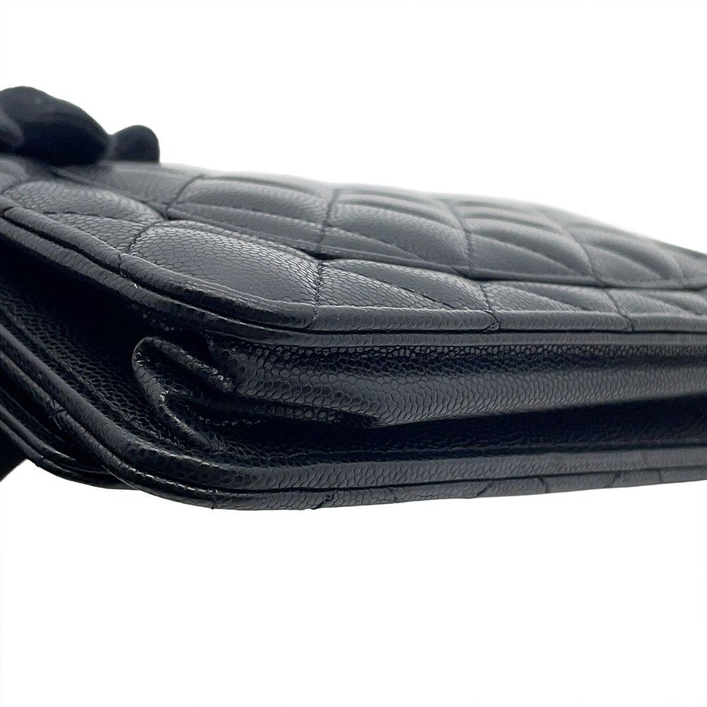 Chanel Chain Wallet Quilted CC Logo Coin Motif Caviar Leather Black Shoulder — view 8