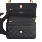 Chanel Chain Wallet Quilted CC Logo Coin Motif Caviar Leather Black Shoulder — view 5