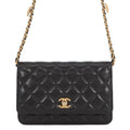 Chanel Chain Wallet Quilted CC Logo Coin Motif Caviar Leather Black Shoulder