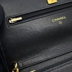 Chanel Chain Wallet Quilted CC Logo Coin Motif Caviar Leather Black Shoulder — view 9