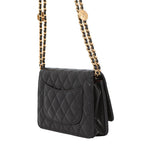 Chanel Chain Wallet Quilted CC Logo Coin Motif Caviar Leather Black Shoulder — view 2