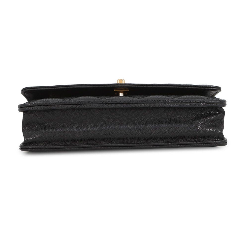 Chanel Chain Wallet Quilted CC Logo Coin Motif Caviar Leather Black Shoulder — view 3