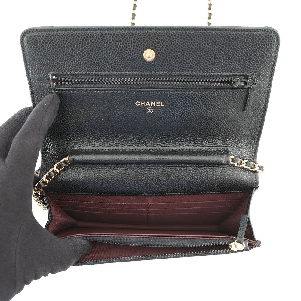 Chanel Chain Wallet Classic Quilted CC Logo Caviar Leather Black Shoulder — view 6