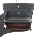 Chanel Chain Wallet Classic Quilted CC Logo Caviar Leather Black Shoulder — view 6