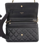 Chanel Chain Wallet Classic Quilted CC Logo Caviar Leather Black Shoulder — view 5