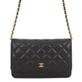 Chanel Chain Wallet Classic Quilted CC Logo Caviar Leather Black Shoulder
