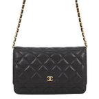 Chanel Chain Wallet Classic Quilted CC Logo Caviar Leather Black Shoulder