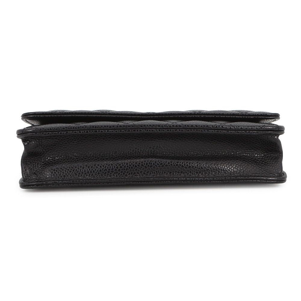 Chanel Chain Wallet Classic Quilted CC Logo Caviar Leather Black Shoulder — view 3
