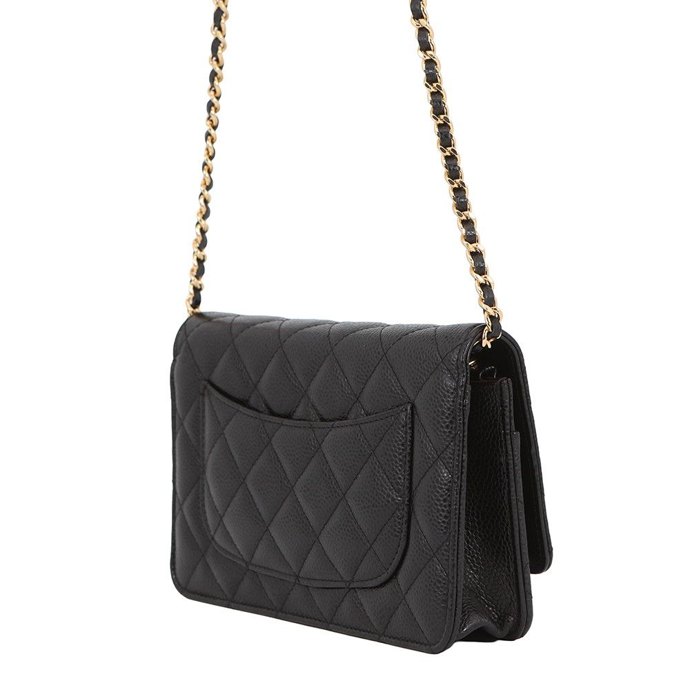 Chanel Chain Wallet Classic Quilted CC Logo Caviar Leather Black Shoulder — view 2