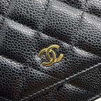 Chanel Chain Wallet Classic Quilted CC Logo Caviar Leather Black Shoulder — view 7
