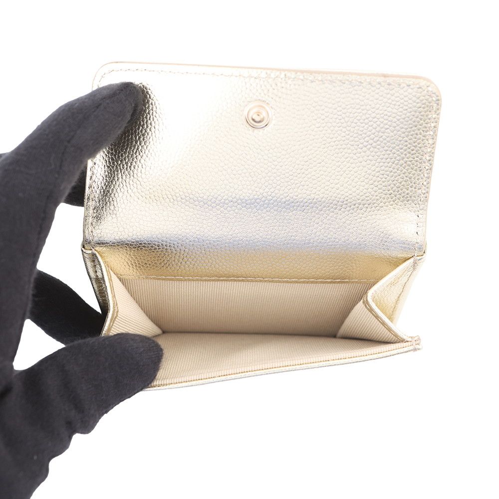 Chanel Trifold Wallet Quilted CC Logo Small Flap Metallic Caviar Leather — view 6