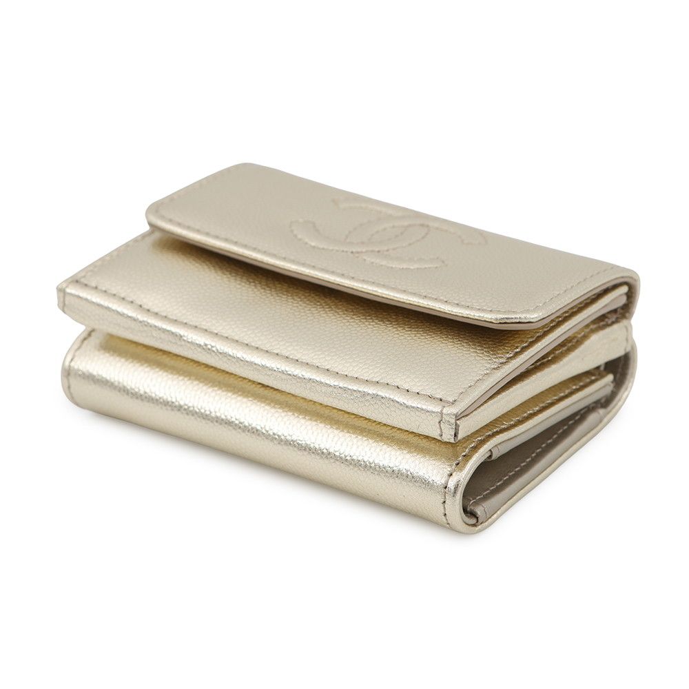 Chanel Trifold Wallet Quilted CC Logo Small Flap Metallic Caviar Leather — view 2
