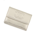 Chanel Trifold Wallet Quilted CC Logo Small Flap Metallic Caviar Leather