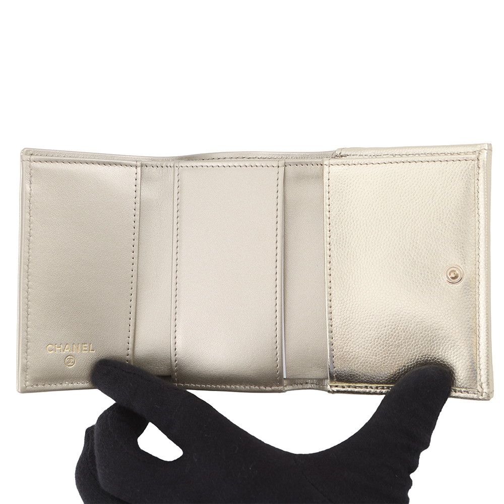 Chanel Trifold Wallet Quilted CC Logo Small Flap Metallic Caviar Leather — view 4