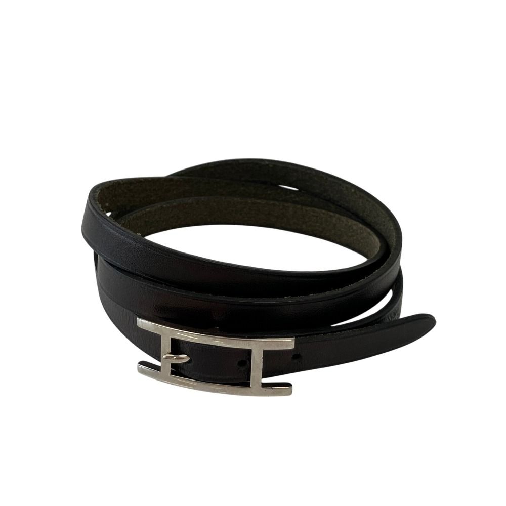 Hermes Hapi 3 Triple Strand Leather Bracelet Black Silver