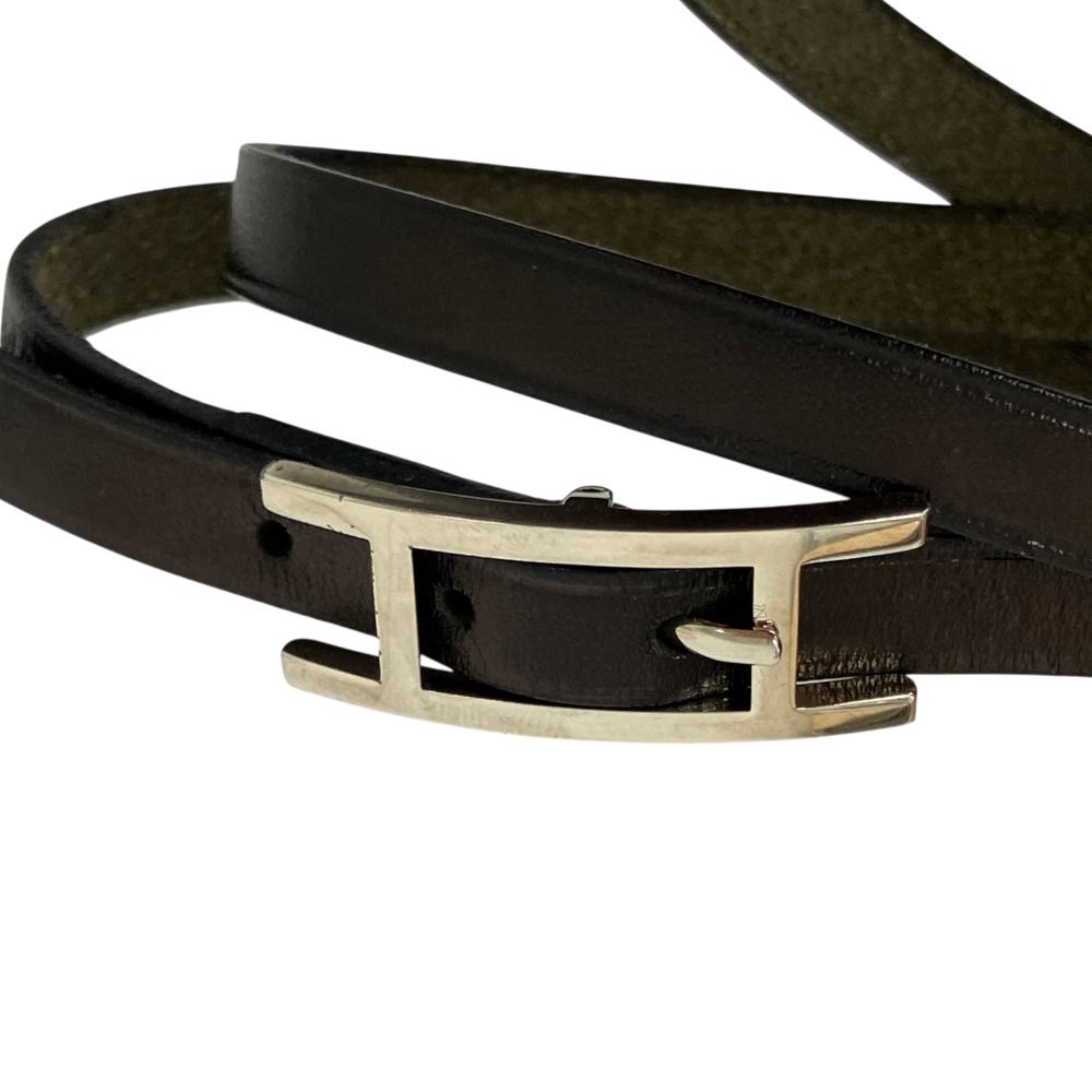 Hermes Hapi 3 Triple Strand Leather Bracelet Black Silver — view 2