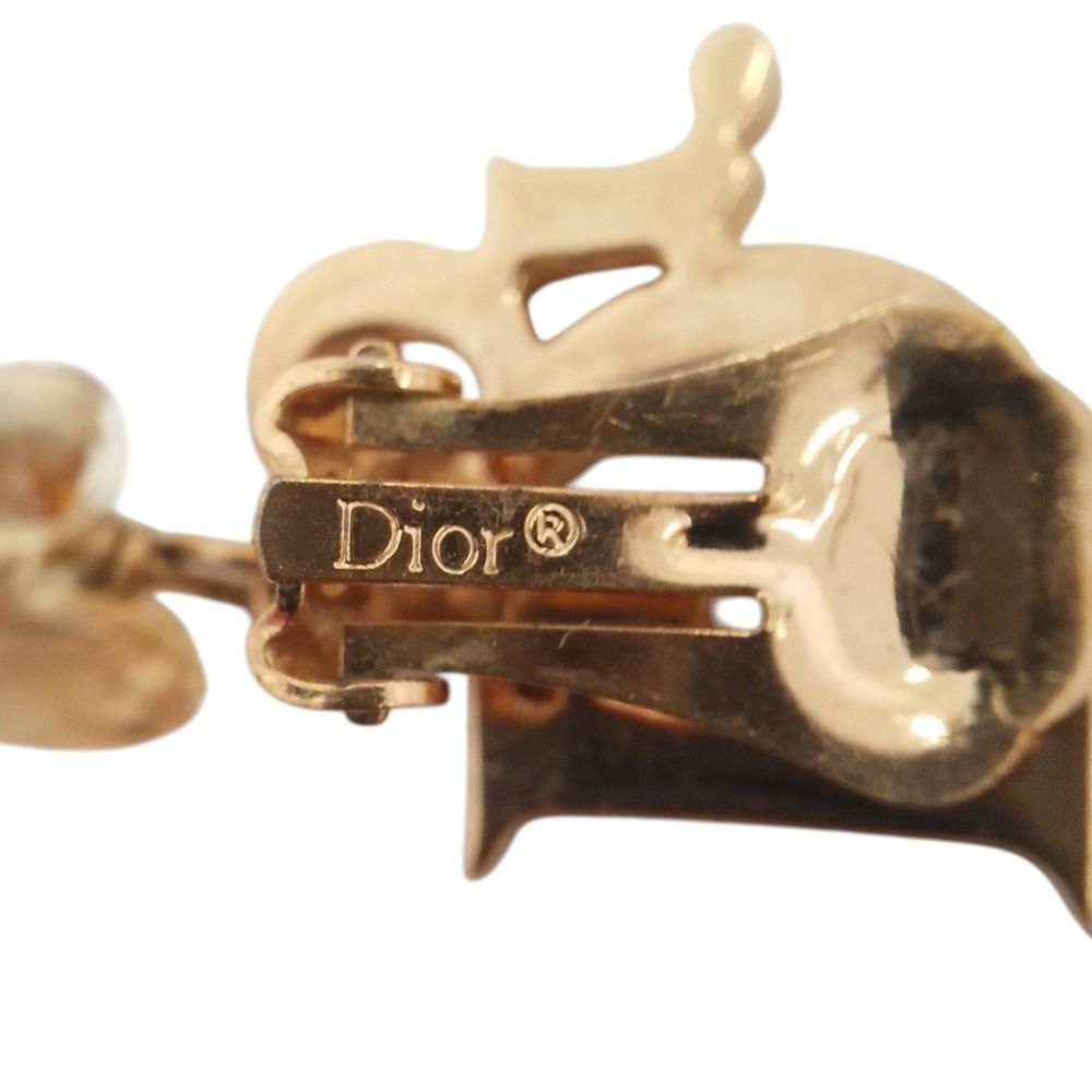 Dior Rhinestone Logo Butterfly Pearl Swing Earrings Gold Plated — view 7