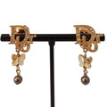 Dior Rhinestone Logo Butterfly Pearl Swing Earrings Gold Plated