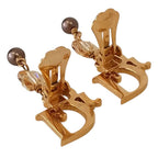 Dior Rhinestone Logo Butterfly Pearl Swing Earrings Gold Plated — view 6