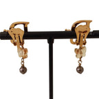 Dior Rhinestone Logo Butterfly Pearl Swing Earrings Gold Plated — view 3