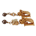 Dior Rhinestone Logo Butterfly Pearl Swing Earrings Gold Plated — view 5
