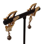 Dior Rhinestone Logo Butterfly Pearl Swing Earrings Gold Plated — view 2