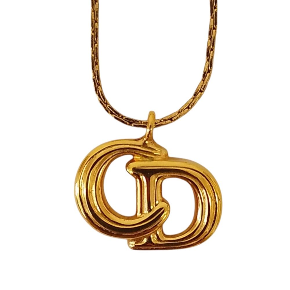Dior Vintage CD Logo Necklace Earrings Set Gold Plated — view 2