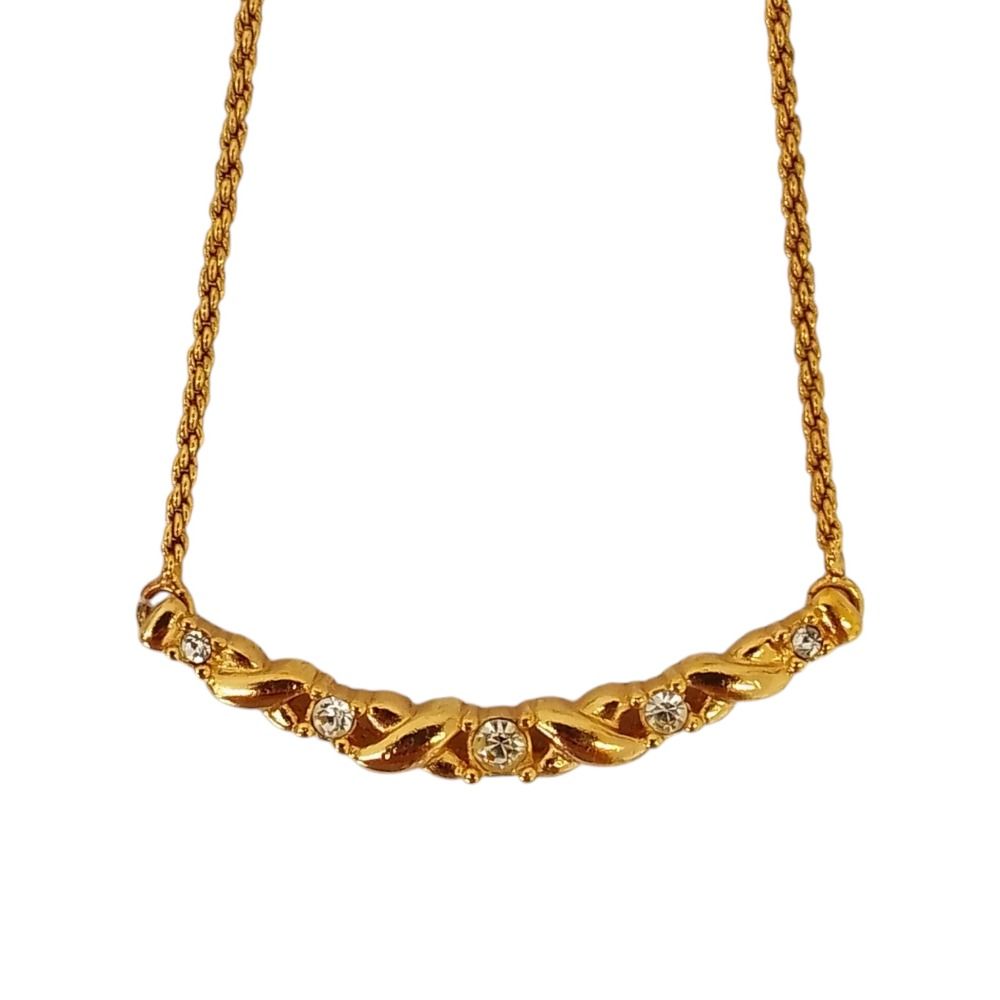 Dior Vintage Rhinestone Chain Necklace Gold Plated